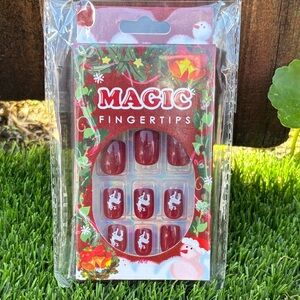 Magic Fingertips Red Press-On Nails with White Reindeer Accents